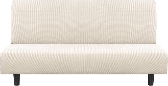 Flamingo P Stretch Armless Futon Covers - Full Queen Futon Couch Covers Slipcover - Soft Thick Jacquard Washable, Ivory
