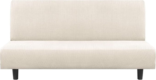 Flamingo P Stretch Armless Futon Covers - Full Queen Futon Couch Covers Slipcover - Soft Thick Jacquard Washable, Ivory