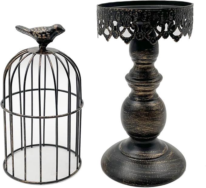 Retro Shabby Candle Holder, Bird Cage Decor,Decorative Birdcage Candle Holder Vintage Metal Candlestick for Wedding,Party Vintage Gothic Decor,Victoriana Decor,Home Decor Black 15 Inch