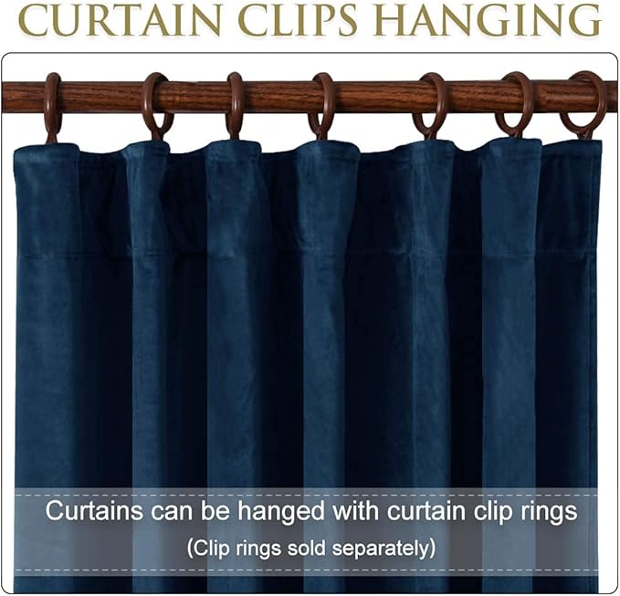StangH Super Soft Velvet Curtains - Luxury Decoration Navy Blue Velvet Drapes 2 Panel Set Thermal Insulated Blackout Curtains for Office/Studio/Dining Room, W52 x L96 inches, 2 Panels