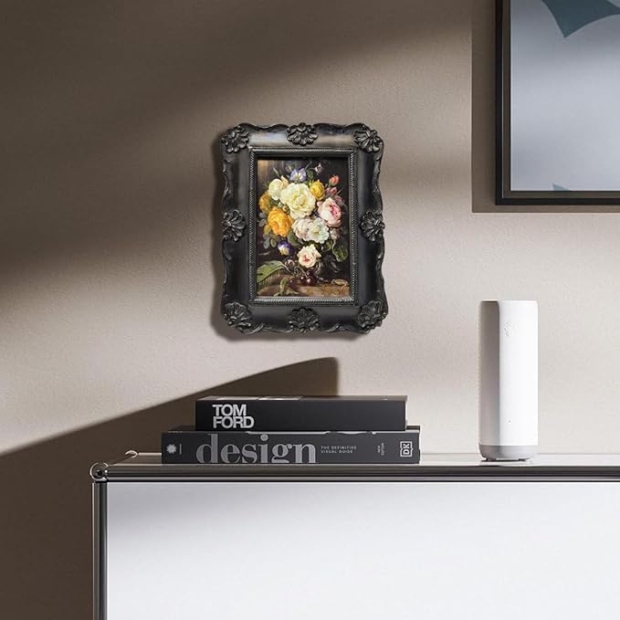 SYLVIA'S SHOP 4x6 Vintage Picture Frame, Antique Black Ornate Photo Frame, for Tabletop and Wall Display, Decorative Floral Design Retro Home Decor, Photo Gallery Art