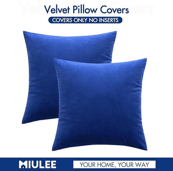 MIULEE Pack of 2 Royal Blue Pillow Covers 20x20 Inch Decorative Velvet Throw Pillow Covers Modern Soft Couch Throw Pillows Farmhouse Home Decor for Spring Sofa Bedroom Living Room