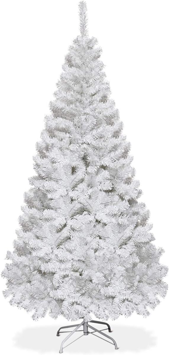 GOFLAME 5FT Artificial White Christmas Tree Home Holiday Décor, Metal Stand PVC Material 350 Branches Indoor Decoration, Easy Assembly
