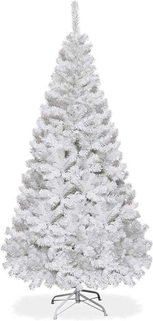 GOFLAME 5FT Artificial White Christmas Tree Home Holiday Décor, Metal Stand PVC Material 350 Branches Indoor Decoration, Easy Assembly