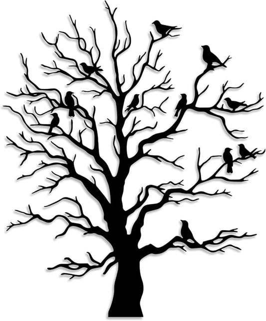 LIYOUYA Tree Bird Metal Wall Decor - Rustic Farmhouse Room Decor Simple Black Wall Art Home Decor for Living Room, Bedroom, Dining Room, Courtyard (Black)