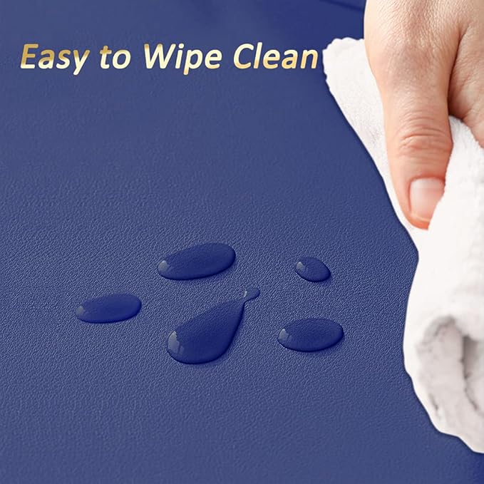 4Pack Faux Leather Placemats Set,Round PU Dinning Table Mats,Wipeable Easy to Clean Stain Resistant Heat Resistant Waterproof Place Mats Durable Plate Mats for Table Nordic Style (Navy Blue)