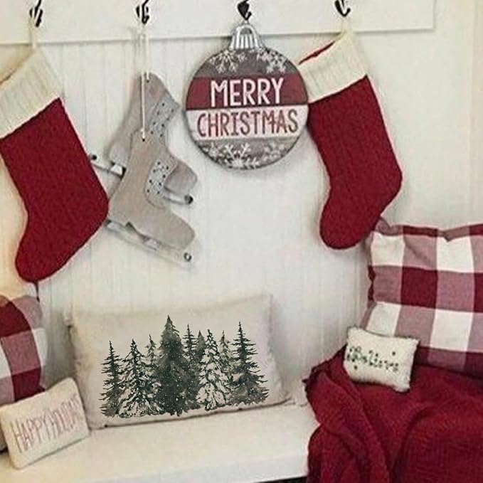 Christmas Pillow Cover 12X20 Colorlife Christmas Tree Lumbar Pillow Cover Holiday Decorations Throw Pillow Covers Farmhouse Pillows Decorative for Sofa Winter Home Decor