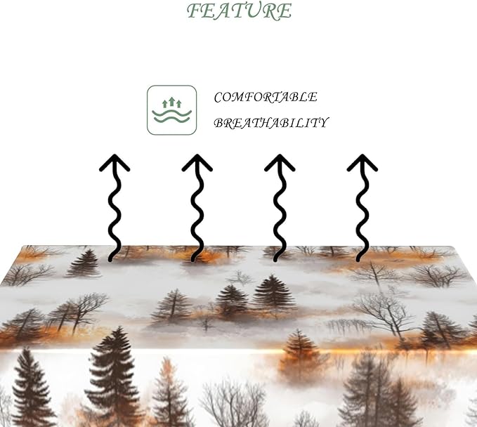 54x70 Inch Nature Rectangle Tablecloth Watercolor Autumn Forest Misty Pine Tree Sunrise Table Cloth Waterproof Reusable Table Cover for Dining Home Kitchen Thanksgiving Picnic BBQ