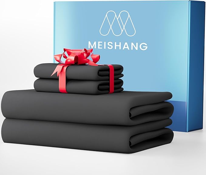 MEISHANG 1000 Thread Count Cotton Sheets Queen Size - 100% Egyptian Cotton, Sateen Weave, Soft & Breathable, Oeko-Tex Certified, 16" Deep Pockets - 4 Piece (Queen, Dark Grey)