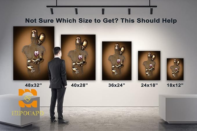 HIPOCAPO 3D Metal Effect Wall Art - Love Heart Canvas Art, Gold Decor for Living Room, Framed Romantic Couple Room 18”x24”x1Pcs 3d Art-22