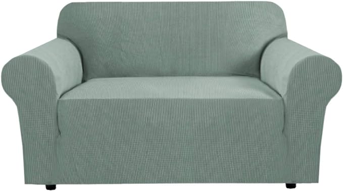 H.VERSAILTEX Stretch Couch Cover Sofa Covers for 2 Cushion Couch Loveseat Slipcover|Sofa Cover for Love seat 1 Piece with Elastic Bottom, Textured Checked Jacquard Fabric (Loveseat 58"-70" Wide, Sage)