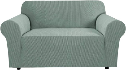 H.VERSAILTEX Stretch Couch Cover Sofa Covers for 2 Cushion Couch Loveseat Slipcover|Sofa Cover for Love seat 1 Piece with Elastic Bottom, Textured Checked Jacquard Fabric (Loveseat 58"-70" Wide, Sage)