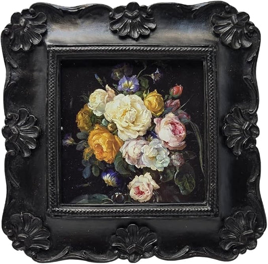 SYLVIA'S SHOP 4x4 Small Vintage Picture Frame, Antique Black Ornate Square Photo Frame, for Tabletop and Wall Display, Decorative Floral Design Retro Home Decor, Photo Gallery Art