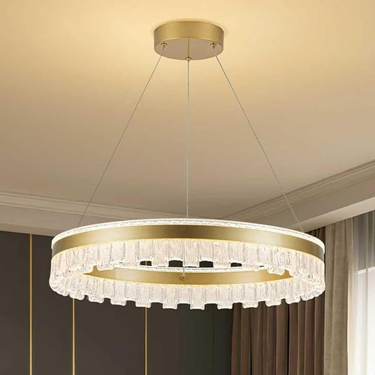 MADEM Modern Gold Led Pendant Light,36W Dimmable LED Chandelier Lighting Fixture, 1 Ring Circular Hanging Led Pendant Lighting for Living Room Dining Room Kitchen Island Foyer Office