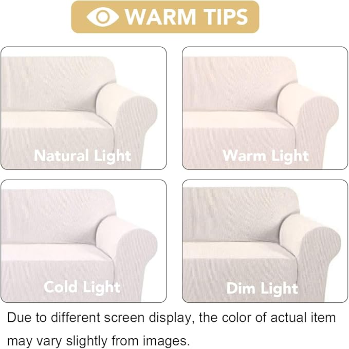 H.VERSAILTEX Stretch Sofa Covers for 3 Cushion Couch Covers Sofa Slipcovers for Living Room Feature Thick Checked Jacquard Fabric with Elastic Bottom, Sofa X-Large - Ivory