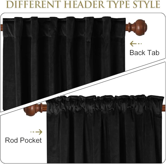 StangH Black Velvet Curtains 90 inches Movie Backdrops for Theater, Thick Heavy Blackout Curtains Privacy Protection Back Tab Door Panels for Wardrobe/Bathroom, W62 x L90, 2 Panels