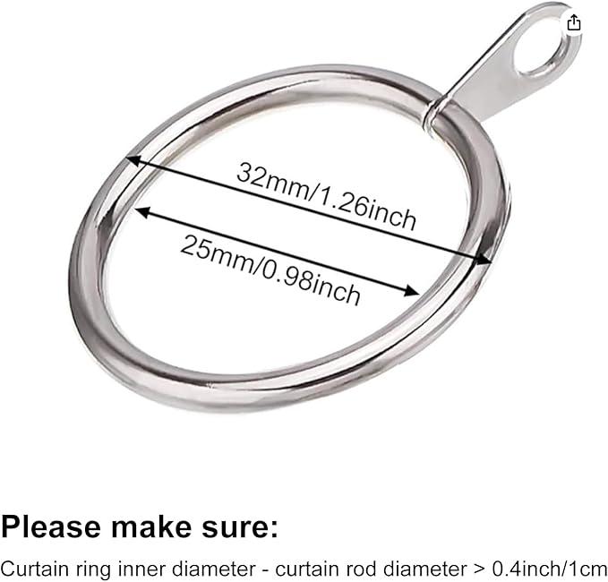 40 Pack Metal Drapery Curtain Rod Rings with Eyelets Internal Diameter 0.98in Fits up to 0.7in Rod Hanging Drape Sliding Eyelet Sliver Rings for Window Door Shower Bathroom