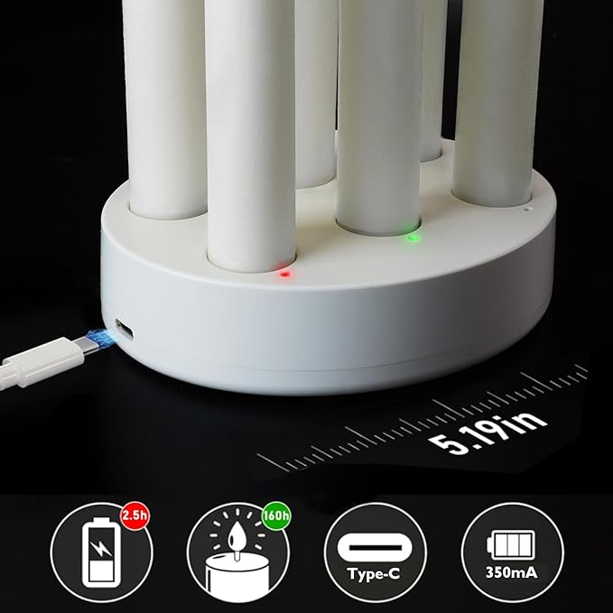 Homemory Rechargeable Flameless Taper Candles, Real Waxy LED Candlesticks Flickering, Battery Operated Candles with Remote Timer, 9.6 Inches for Home Wedding Christmas Decor, 6 Pcs, White