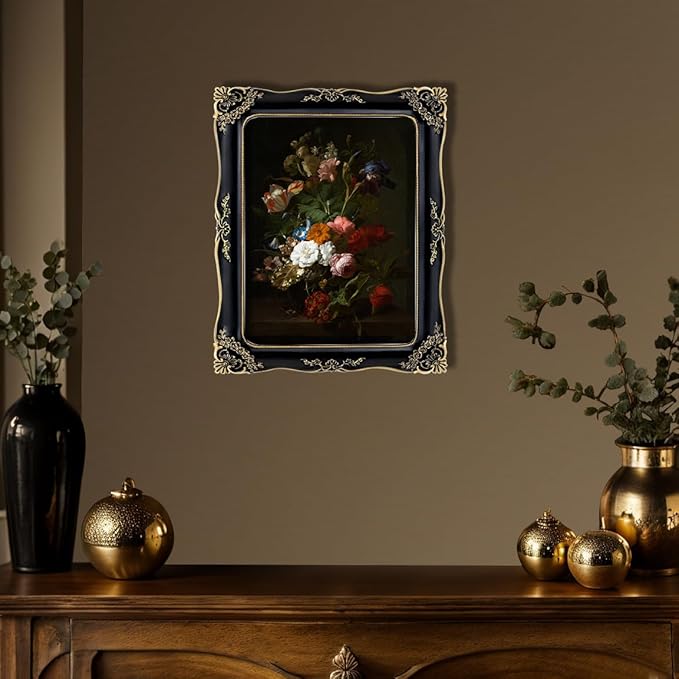 11x14 Vintage Picture Frame Black Baroque Gothic Picture Frames Antique Ornate Victorian for Wall Display, Fits 11x14 or 8x10 Photo with Mat