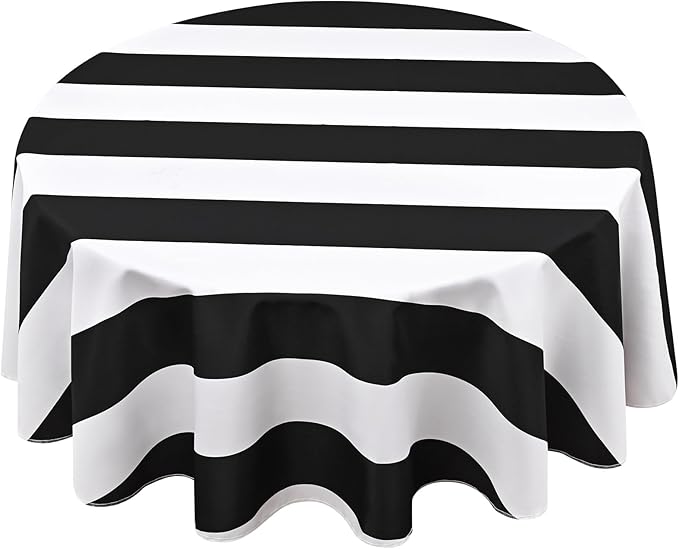 ASPMIZ Black and White Striped Tablecloth for Round Tables, Geometric Stripe Waterproof Table Cloth for Kitchen Dining Room, Polyester Tablecloth Round 60”