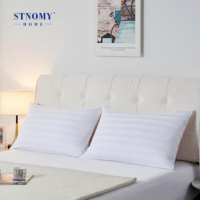 Premium Cotton Pillow Protectors with Zipper Durable Soft Breathable Pillow Cover Queen Size 2 Pack