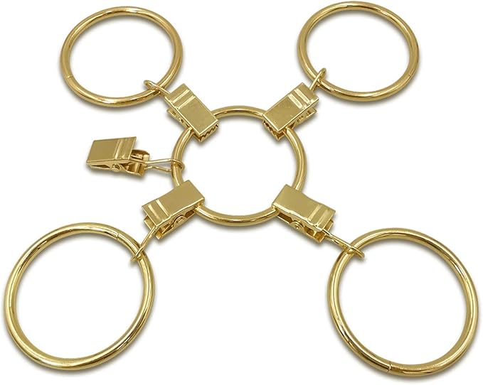 20 Pack Metal Curtain Rings with Clips, Curtain Clip Rings Hooks for Hanging Drapery Drapes Bows, Curtain Rod Rings 1.5 inch Interior Diameter, Gold