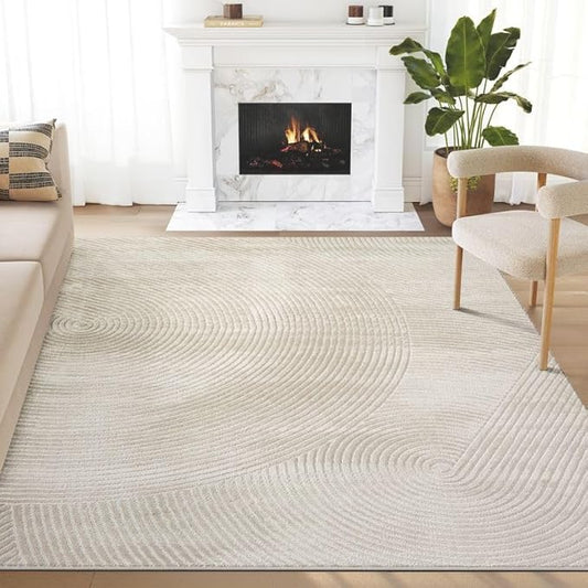 Abani Neutral Beige Area Rug 8' x 10' for Living Room, Bedroom - Zen Reiki Circles Pattern - Durable & Easy to Clean