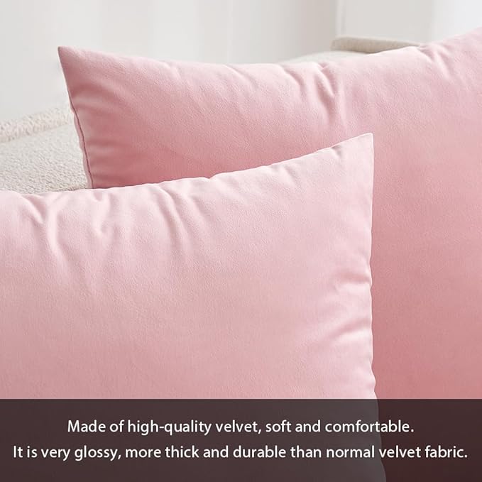 MIULEE Pack of 2 Pillow Covers Velvet Square Throw Pillow Covers Decorative Cushion Case for Spring Sofa Bedroom Couch 18x18 Inch Bright Pink
