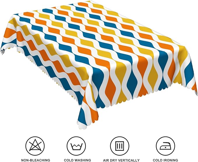 54x70inches Mid Century Tablecloth Orange Yellow Turquoise Geometric Stripes Table Cloth Waterproof Stain Resistant Rectangle Table Cover for Dining Room Home Decor Cafe Indoor Outdoor Use