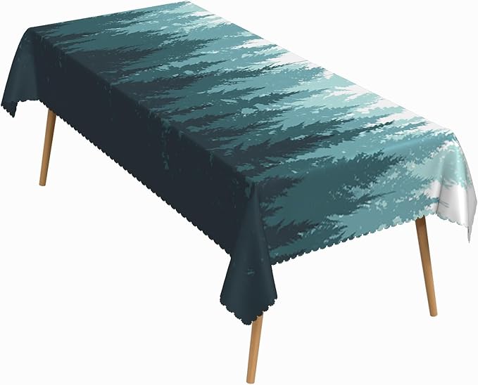 54x108 Inch Nature Rectangular Tablecloth Forest Silhouette Painting Table Cloth Waterproof Durable Table Cover for Picnic Indoor Gaming Room Decor
