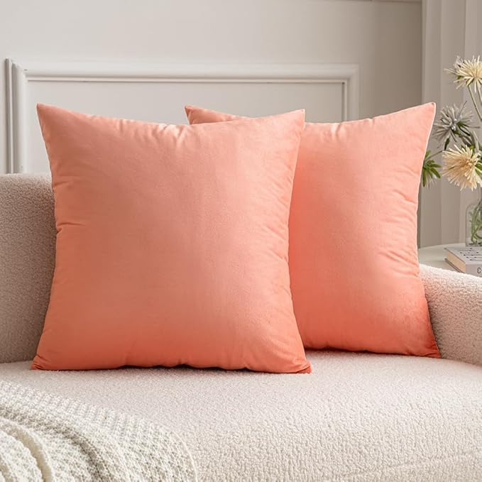 MIULEE Pack of 2, Velvet Soft Solid Decorative Square Throw Pillow Covers Set Cushion Cases Pillowcases for Spring Sofa Bedroom 18x18 Inch Coral Red