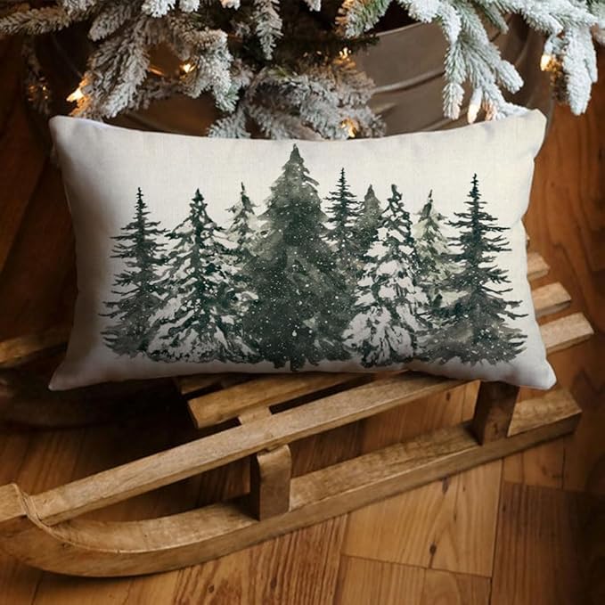 Christmas Pillow Cover 12X20 Colorlife Christmas Tree Lumbar Pillow Cover Holiday Decorations Throw Pillow Covers Farmhouse Pillows Decorative for Sofa Winter Home Decor