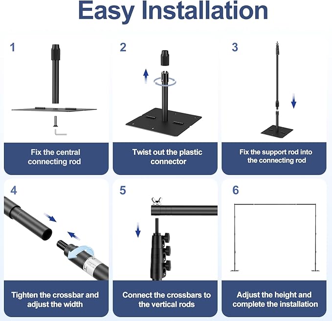 EMART Backdrop Stand,10x8.5ft(WxH) Adjustable Photo Background Stand with Upgrade Rod,Heavy Duty Flat Base,Metal Pipe and Drape Frame for Wedding,Birthday Party,Decorations,Photography Studio