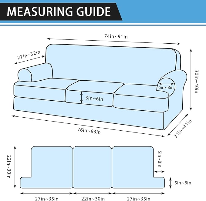 4-Piece T Couch Cover - Leather Look Slipcovers for 3 Cushion Sofa, Washable, Navy