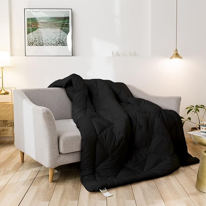 Cozynight Soft Oversized King Comforter Duvet Insert-Lightweight Down Alternative Comforter with Corner Tabs-Fluffy & Breathable & Machine Washable Diamond Stitching (Black,110"x98")