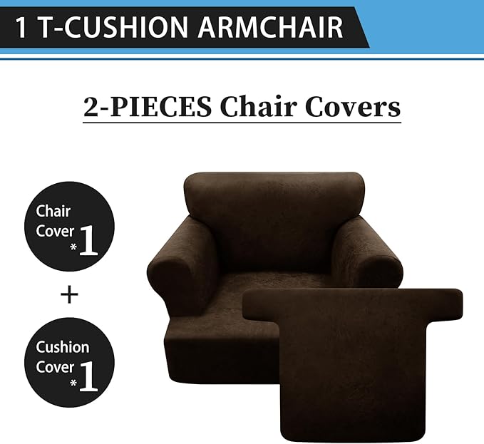 2-Pieces T Cushion Armchair Slipcovers Leather Look Couch Cover Chair Covers Stretch Furniture Protector Sofa Cover with 1 Individual T Cushion Seat Cover Slipcover Sets Washable, Coffee
