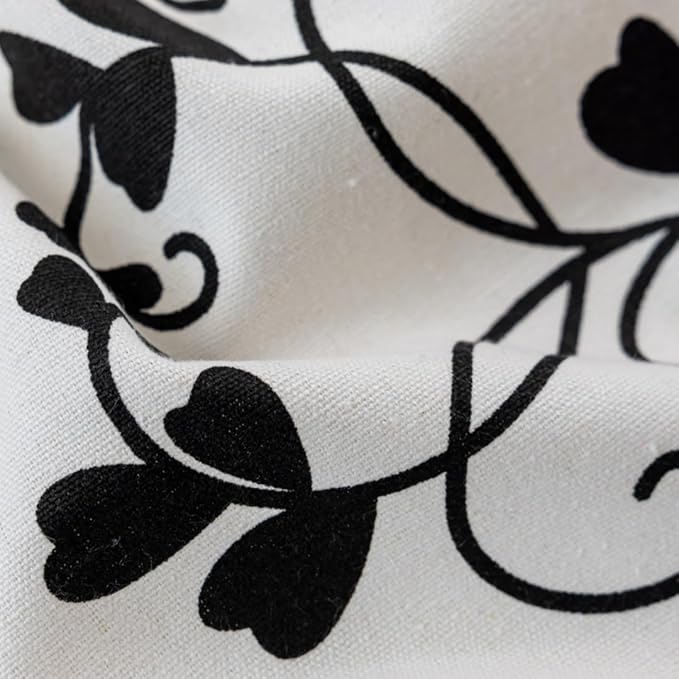 F-CHU Farmhouse Floral Curtains 84 Inch Length for Living Room Bedroom 2 Panels Cotton Linen Curtains Black Patterned Flower Boho Rustic Window Drapes 55x84 Black