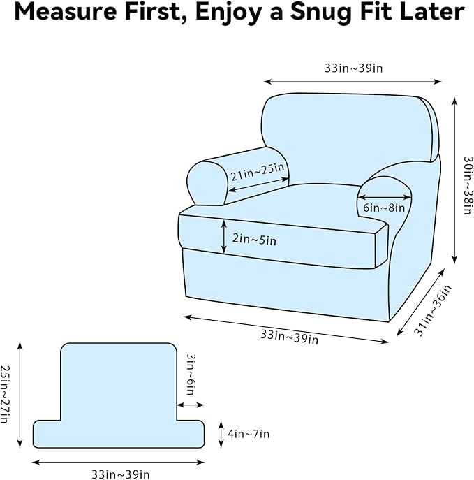 Waterproof Chair Cover with Arms 2-Piece Set Striped Slipcover for 1 Separate T Cushion Couch - TPU Fabric Armchair Covers Leakproof Couch Protector for Kids, Pets(Chair, Camel)