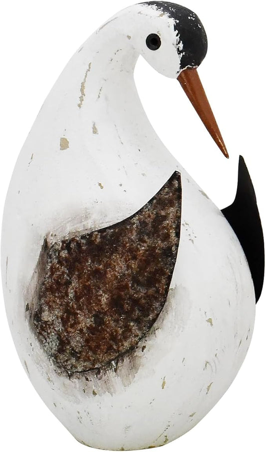 Wood Bird Statue Standing Seagull Nautical Decor Coastal Birds Sculpture Indoor Outdoor Animal Figurine Beach Themed Decoration Rustic Home Art for Bedroom Garden (B, M)