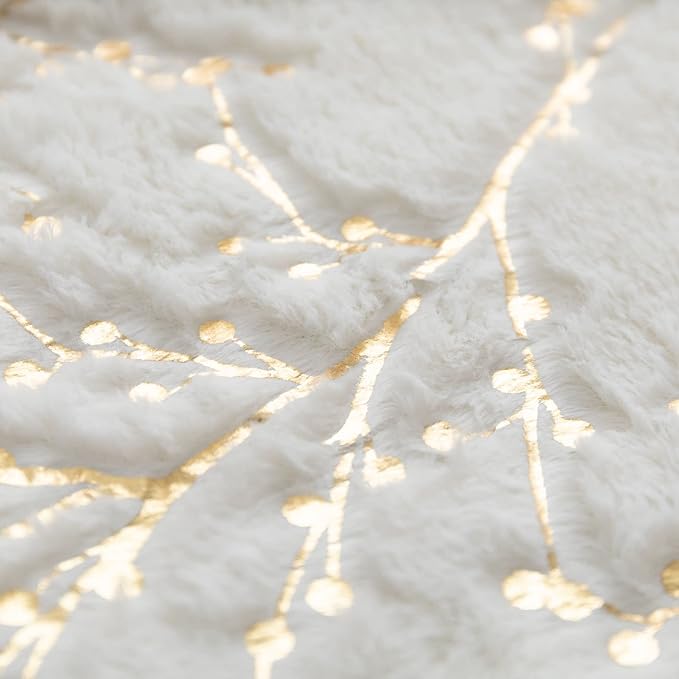 LIGICKY Set of 2 Decorative Lumbar Pillows Fluffy White Fur Pillow Coves Gold Branches Glitter Throw Pillows Soft Furry Sparkling Rectangle Cushion Cases for Sofa Bedroom Party Décor 12x20inch
