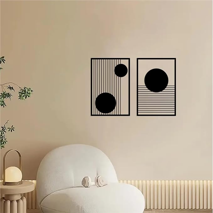 DUOOLN Large 2 Pcs Abstract Metal Wall Art,Black Modern Geometric Wall Decor Hanging,Minimalist Single Line Art Wall Décor Sculptures, Living Room Bedroom Bathroom Office Farmhouse Decoration