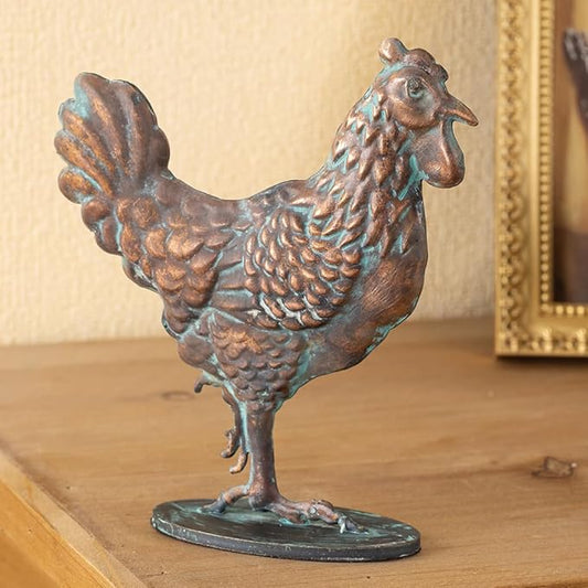 Metal Rooster Statue Table Art Sculpture Antique Copper Vintage Chicken Table Decor Rustic Country Rooster Figurine Tabletop Decoration Gifts for Home Kitchen Office Hotel Countertop Ornament