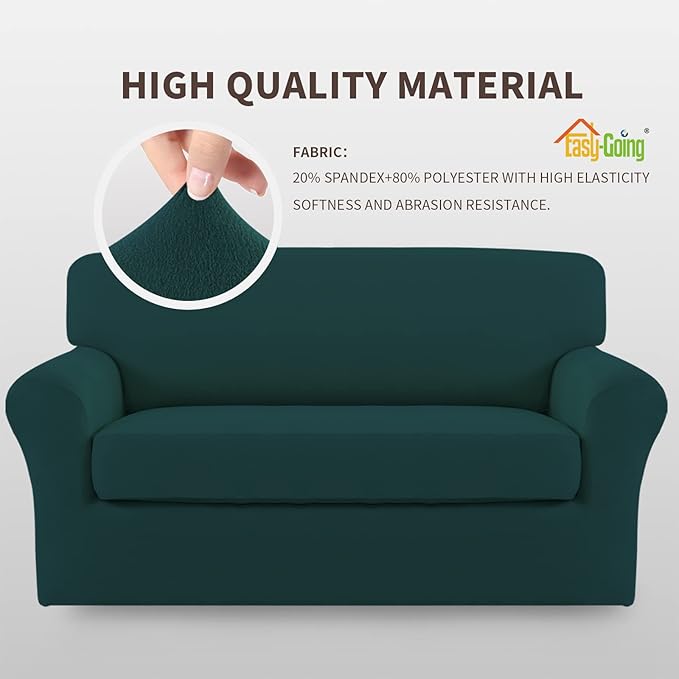 Easy-Going 2 Pieces Microfiber Stretch Sofa Slipcover – Spandex Soft Fitted Sofa Couch Cover, Washable Furniture Protector with Elastic Bottom Kids, Pet (Loveseat, Deep Teal)
