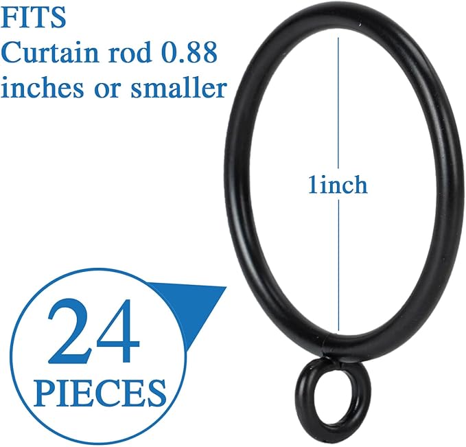 Curtain Rings with Eyelets Metal Eyelet Drapery Rings Inner Diameter 1Inch Curtain Rings for Hanging Pinch Pleat Curtain Pin Drape Hooks Black Zocang