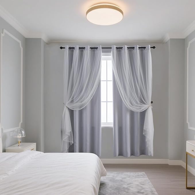 Anytime Home Curtains Blackout and Sheer Layered Solid Window Curtain Panel Pair with Grommet Top, 52Wx84L,Greyish White