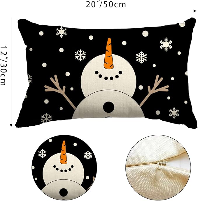 Christmas Pillow Covers 12x20 Snowman Snowflake Merry Christmas Holiday Party Throw Pillow Cover Decorations Pillows Decorative for Sofa Winter Home Decor