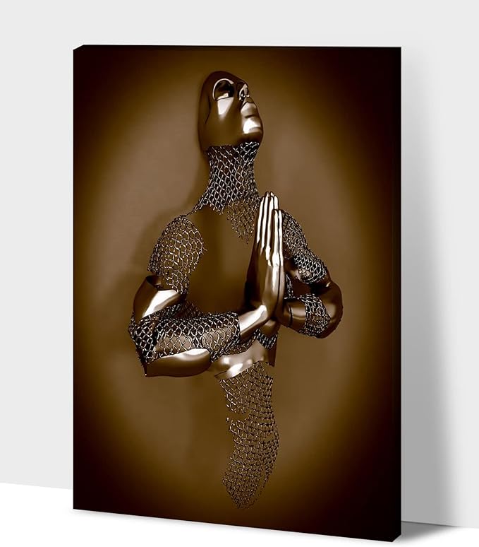 3D Wall Art Decor Artwork - 3D Metal Effect Wall Art Merged Hands for Modern Wall Art, Large Wall Art for Bedroom Dercorations Framed 28”x40”x1Pcs
