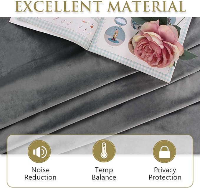 StangH Luxury Grey Thermal Insulation Blackout Curtains 132 inches, Heavy Duty Window Drapes Noise Reducing Curtain Panels for Living Room & Bedroom, W52 x L132, 2 Panels