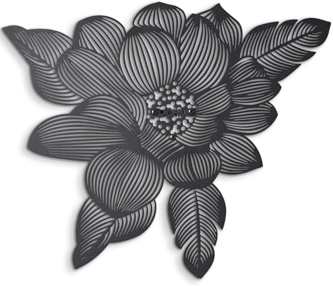 NEODECO 3D Flower Metal Wall Art, Floral Line Art, Minimalist home decor (Black, Small)