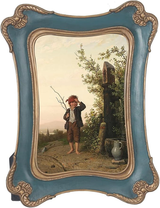 WINPLUS+ Vintage Picture Frame 5x7, Wall Mount and Tabletop Display, Art Gallery Gift (Mineral Green and Gold 5x7)